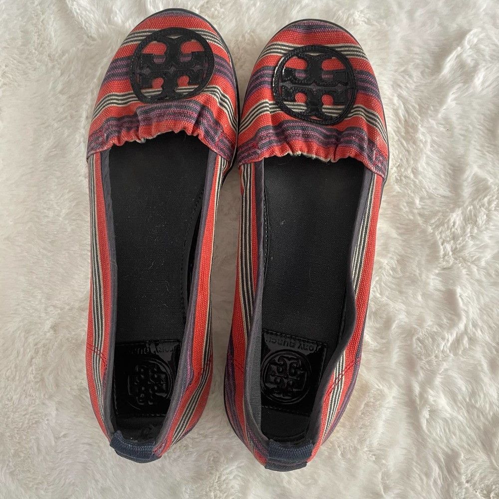 tory burch raymond striped canvas slip on sneakers size 8.5